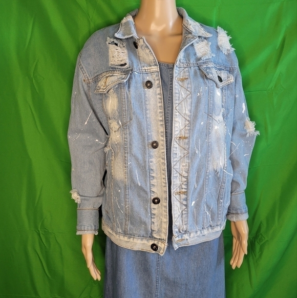 Rolling Paper distressed  denim jacket size. - Picture 2 of 11